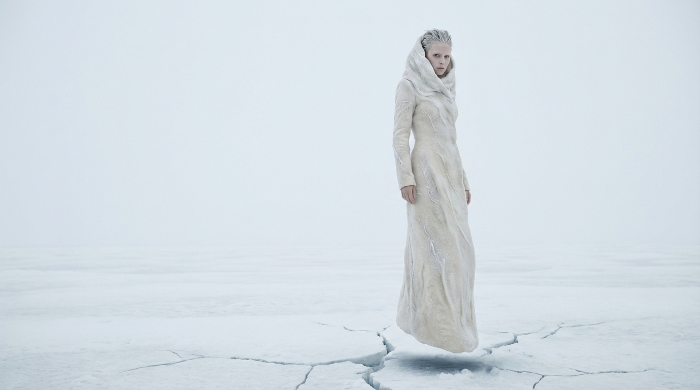 Portrait in white coat on ice