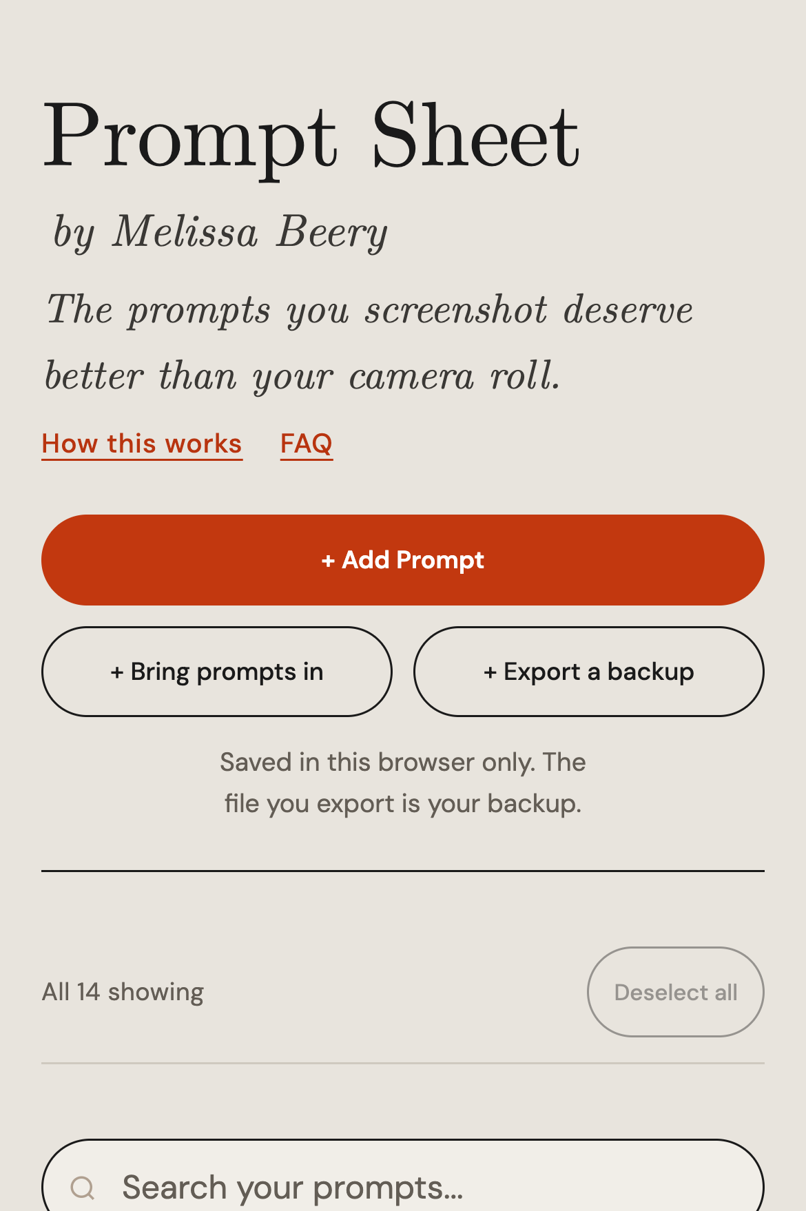 Prompt Sheet running on a phone