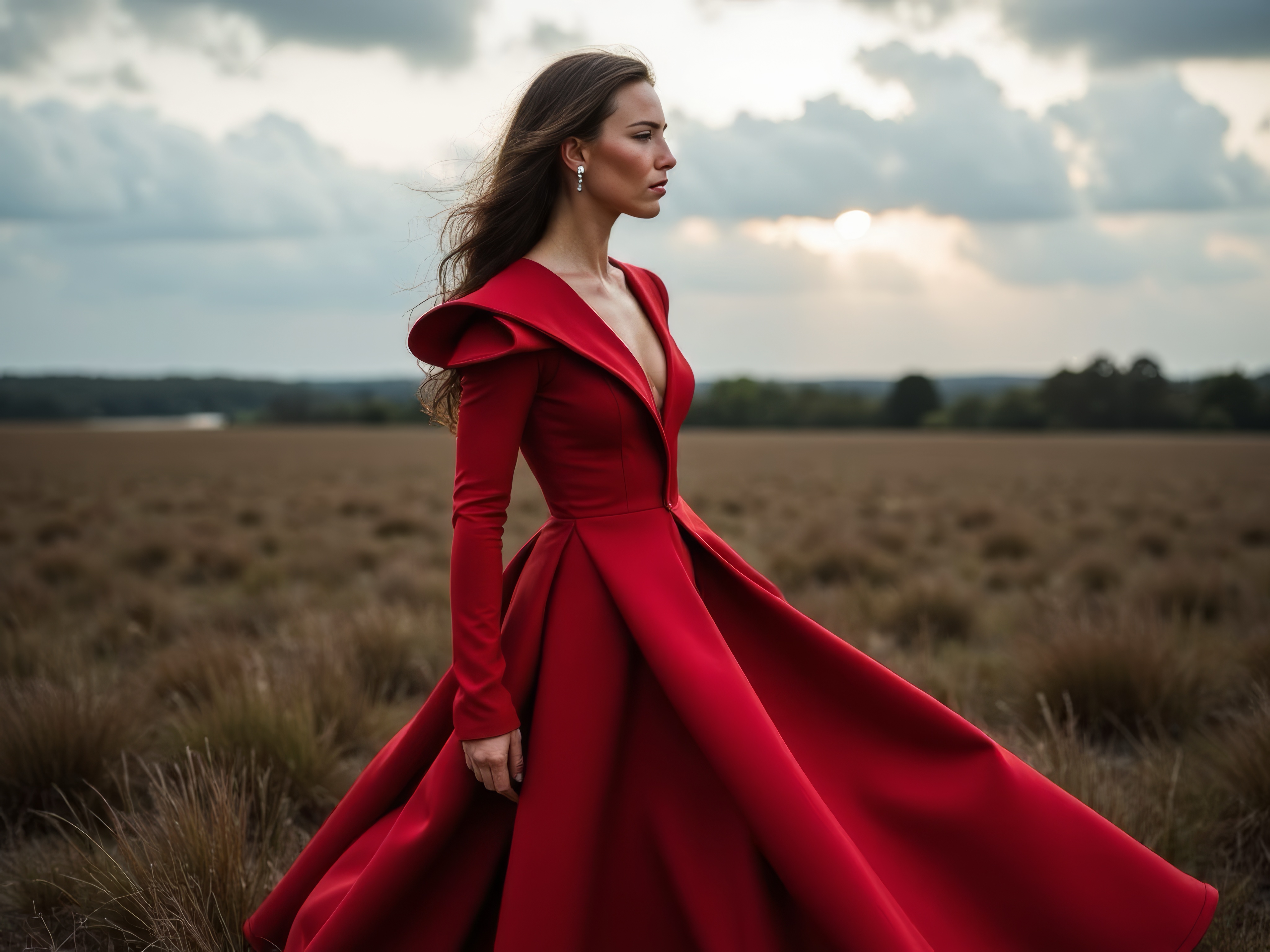 Red dress field portrait